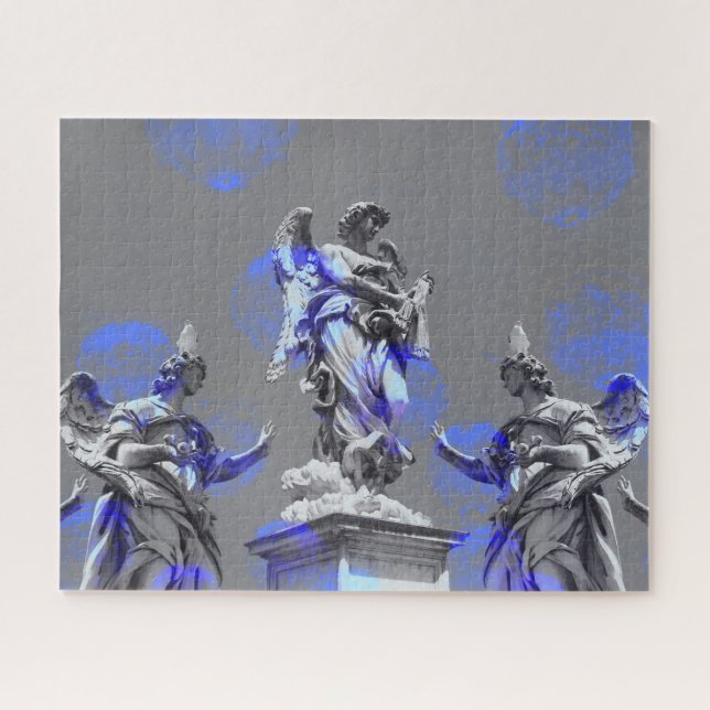 Digital art of sculptures blue colour brush stroke jigsaw puzzle (Horizontal)