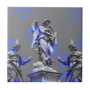 Digital art of sculptures blue colour brush stroke tile