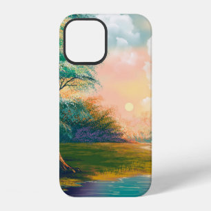 Digital art painting landscape, river in the sprin iPhone 12 case