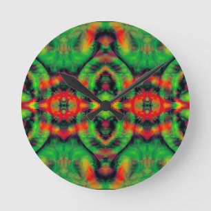 Digital Art Red Yellow Green Abstract Pattern Round Clock