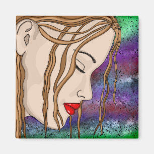 Digital Art   Sad Lady Deep in Thought  Magnet