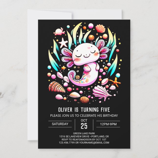 Digital Axolotl Kids Birthday Invitation (Front)
