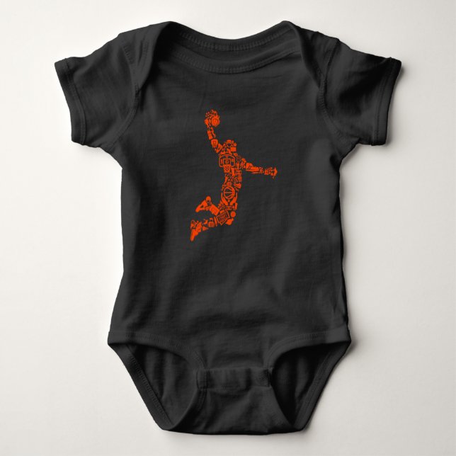Digital Basketball Dunk Slam Sports Baby Bodysuit (Front)