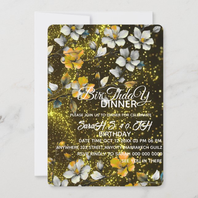 Digital Birthday Dinner Invitation Template, Black (Front)