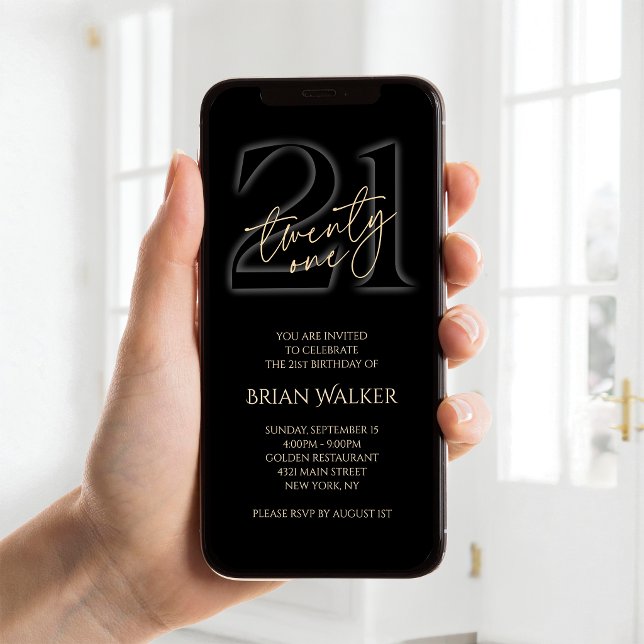 Digital Black Gold 21st Birthday Mobile Invite (Digital Black Gold 21st Birthday Mobile Invite)