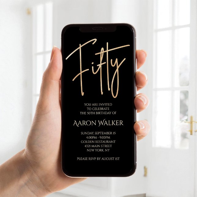 Digital Black Gold 50th Birthday Mobile Invite (Digital Black Gold 50th Birthday Mobile Invite)