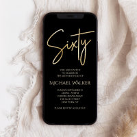 Digital Black Gold 60th Birthday Mobile Invite