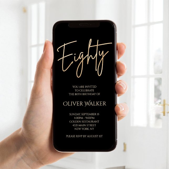 Digital Black Gold 80th Birthday Mobile Invite (Digital Black Gold 80th Birthday Mobile Invite)