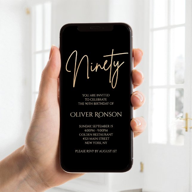 Digital Black Gold 90th Birthday Mobile Invite (Digital Black Gold 90th Birthday Mobile Invite)