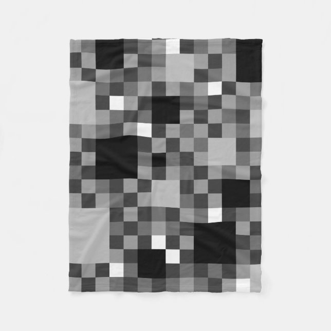 Digital Black Pixelated Little Squares Fleece Blanket (Front)