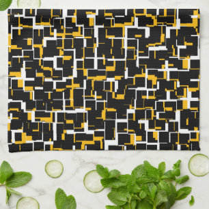 Digital Black White Yellow Pattern Tea Towel