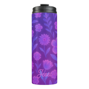 Digital Bloom Future Pattern   Futuristic Floral  Thermal Tumbler