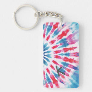 Digital Blue Pink Tie Dye Key Ring