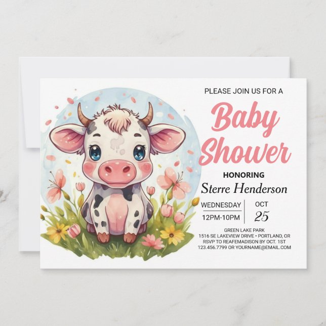 Digital Boho Elegant Cow Baby Shower Invitation (Front)
