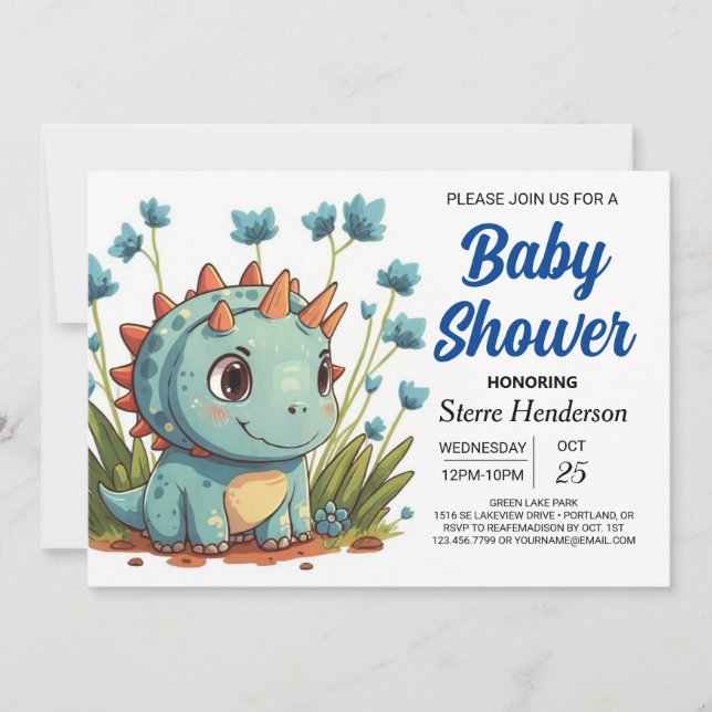 Digital Boho Enchanted Dinosaur Boy Baby Shower Invitation (Front)