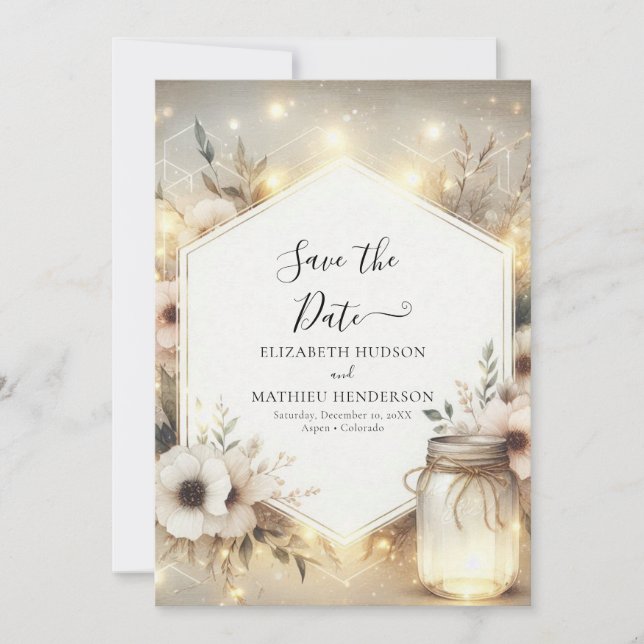 Digital Botanical Mason Jar Wedding Save The Date (Front)