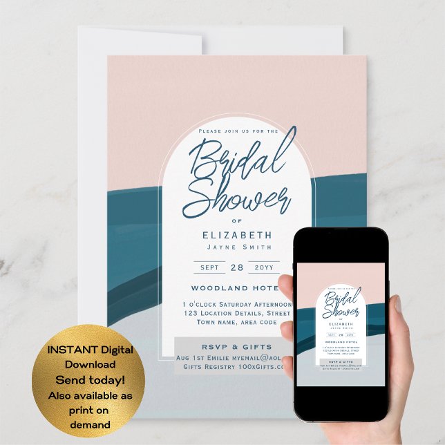 DIGITAL BRIDAL Shower Invite Blue Pink Navy (Creator Uploaded)