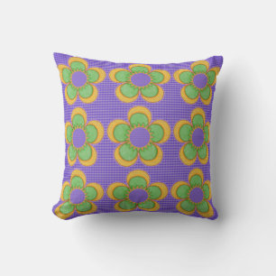 Digital Bright Flowers Purple Yellow Green Orange Cushion