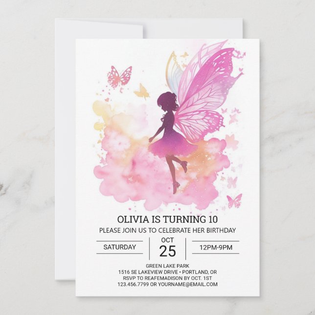 Digital Butterfly Fairy Tale Birthday Charm Invitation (Front)