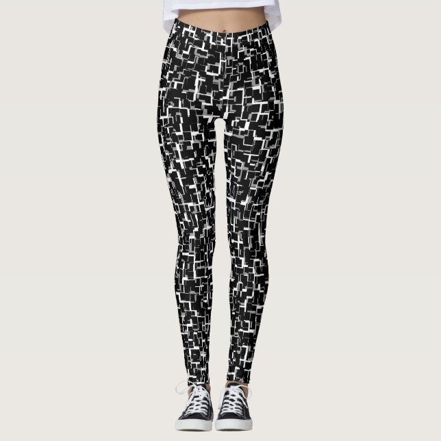 Digital Camo Black White Grey Pattern Leggings (Front)