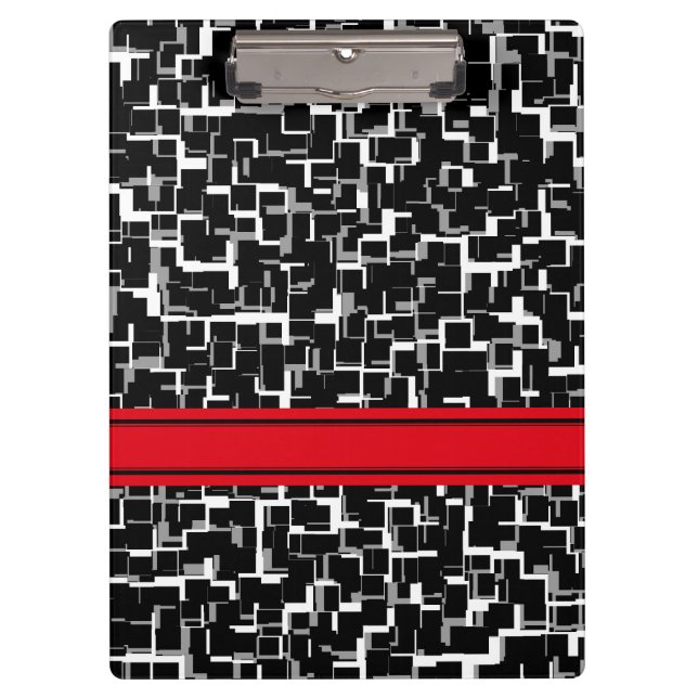Digital Camo Black White Red Pattern Clipboard (Front)