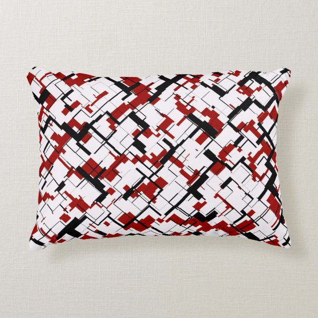 Digital Camo Black White Red Pattern Decorative Cushion (Front)