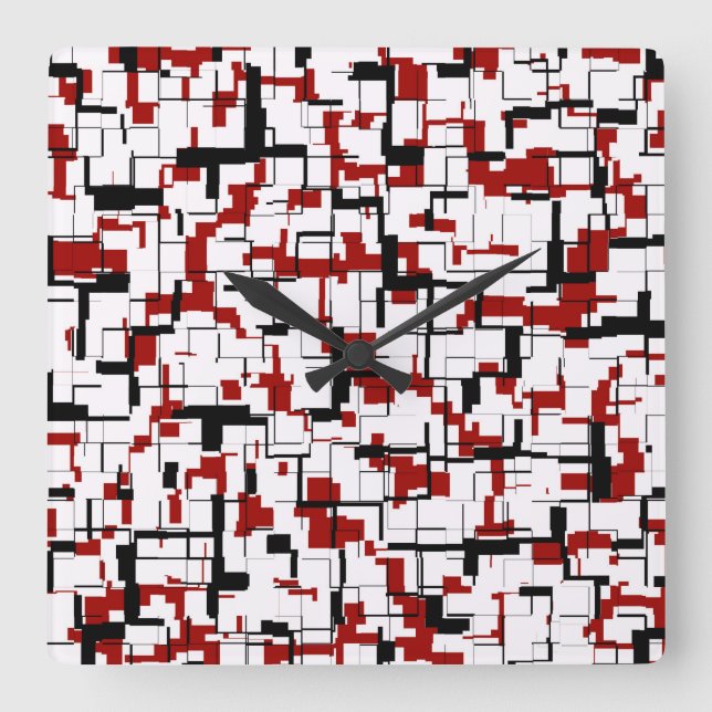 Digital Camo Black White Red Pattern Square Wall Clock (Front)