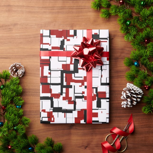 Digital Camo Black White Red Pattern  Wrapping Paper (Holiday Gift)