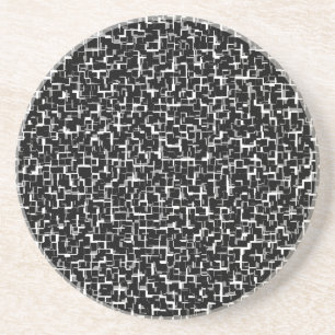 Digital Camo Black White Yellow Pattern Coaster
