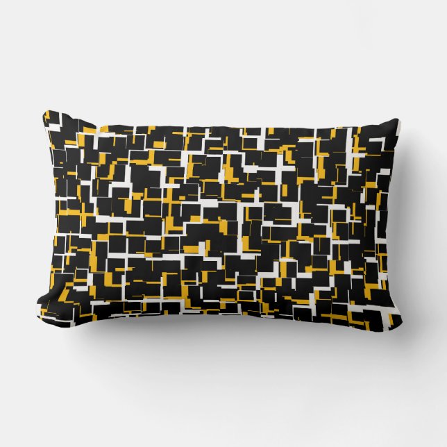 Digital Camo Black White Yellow Pattern Lumbar Cushion (Front)