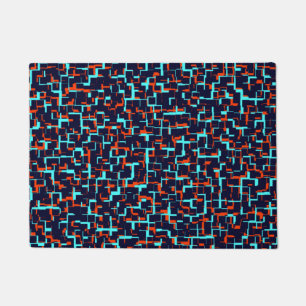 Digital Camo Blue and Orange Pattern Doormat