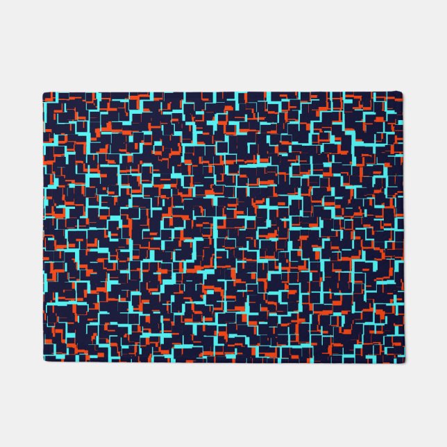 Digital Camo Blue and Orange Pattern Doormat (Front)