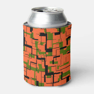 Digital Camo Green Orange Black Pattern Can Cooler