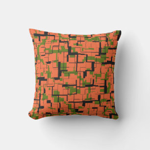 Digital Camo Green Orange Black Pattern Cushion