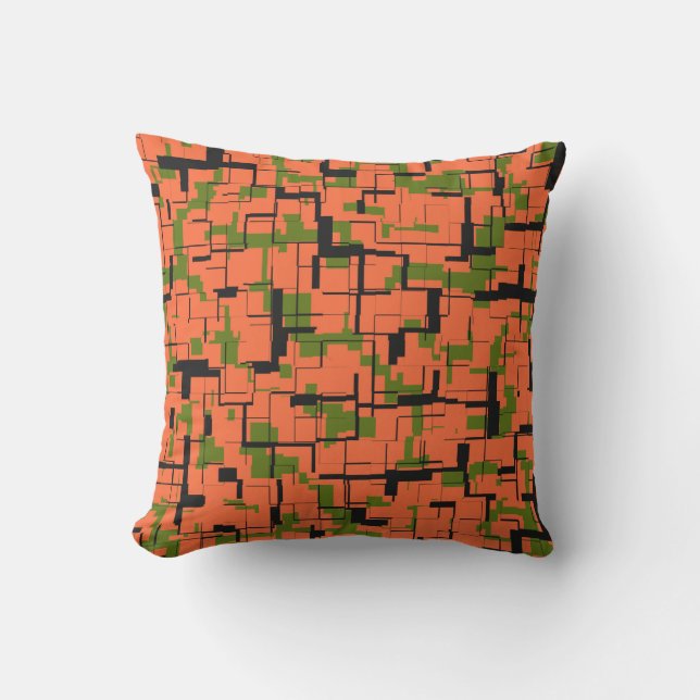 Digital Camo Green Orange Black Pattern Cushion (Front)