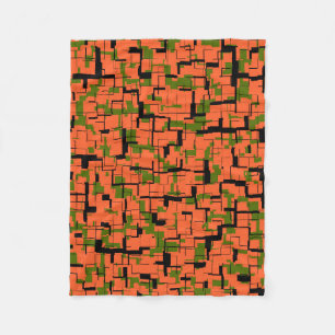 Digital Camo Green Orange Black Pattern Fleece Blanket
