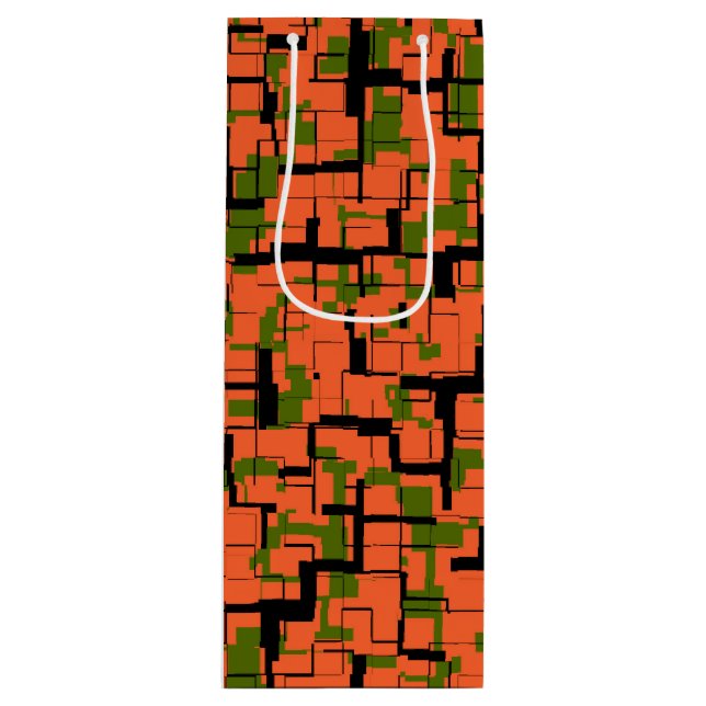 Digital Camo Green Orange Black Pattern Wine Gift Bag (Front)