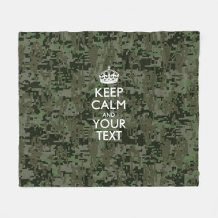 Digital Camo Keep Calm And Your Text Fleece Blanket