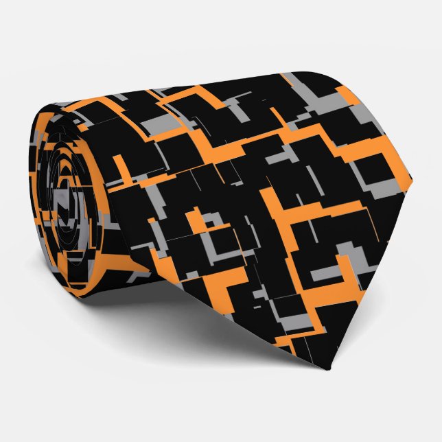 Digital Camo Orange Black White Pattern Tie (Rolled)