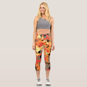 Digital Camo – Orange-Red LG camo pattern Capri Leggings