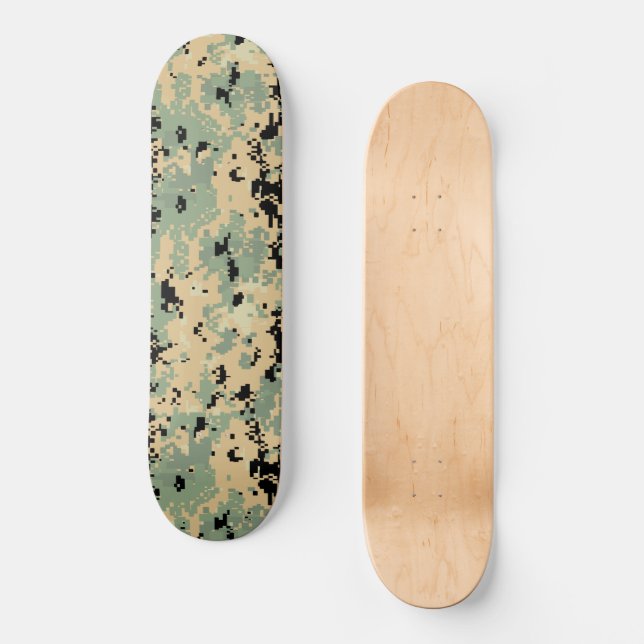 Digital Camo – Tan-Green LG camo pattern Skateboard (Front)