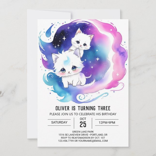 Digital Cat Enchanted Birthday Invitation (Front)