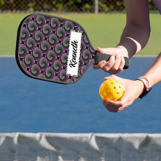 Digital Chequered Yin Yang by Kenneth Yoncich Pickleball Paddle (Insitu)