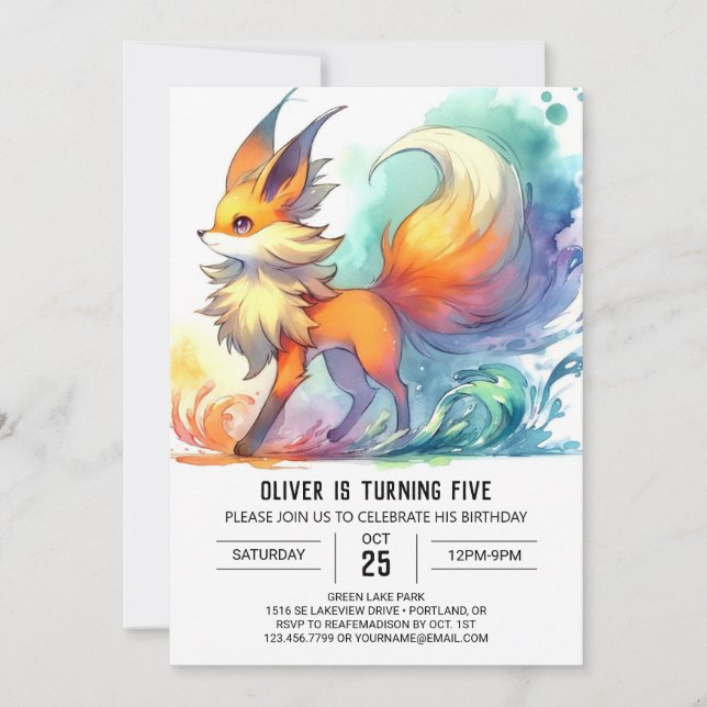 Digital Chic Fox Birthday Invitation (Front)