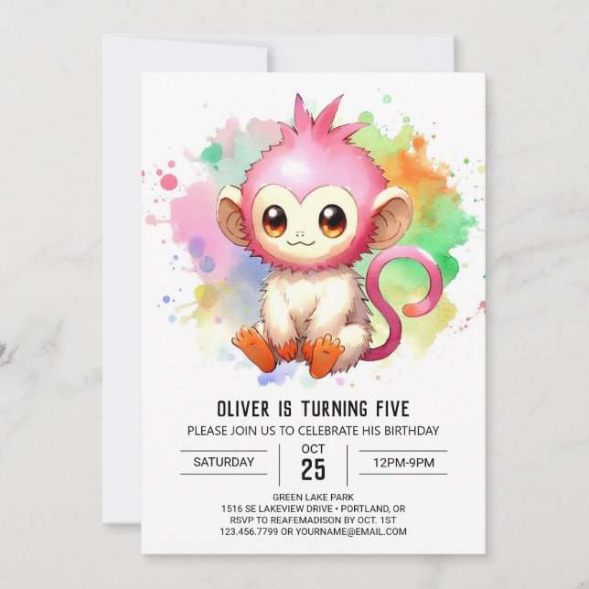 Digital Chic Monkey Birthday Invitation (Front)