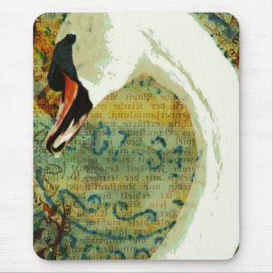Digital Collage Swan Mouse Pad
