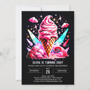 Digital Colourful Elegant Ice Cream Girl Birthday Invitation