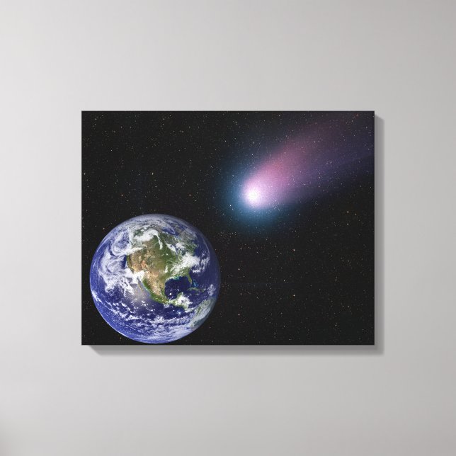 Digital composite of a comet heading towards Ea Canvas Print (Front)