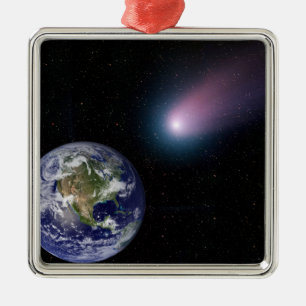 Digital composite of a comet heading towards Ea Metal Tree Decoration