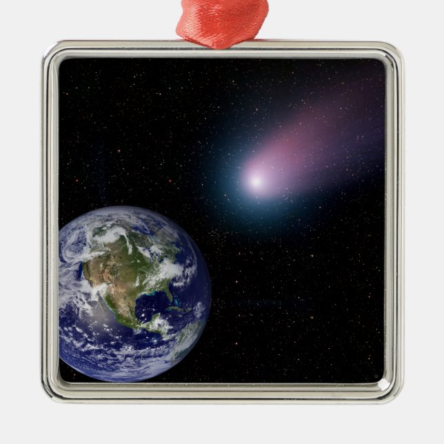 Digital composite of a comet heading towards Ea Metal Tree Decoration (Front)